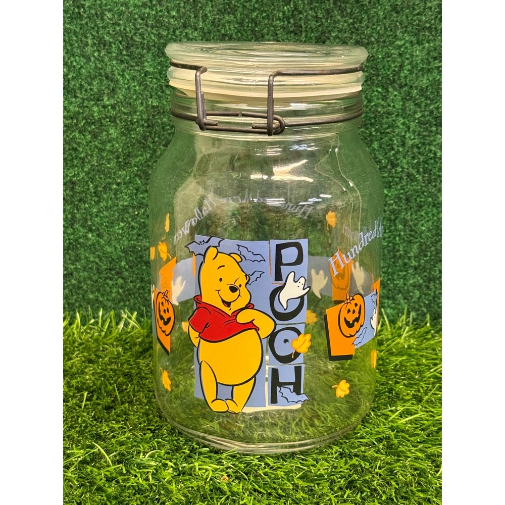Disney Winnie the Pooh Halloween Glass Jar Anchor Hocking Hundred Acre Wood 8in